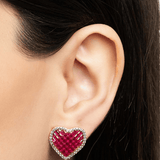 HEART RUBY CRYSTAL STUDS EARRINGS